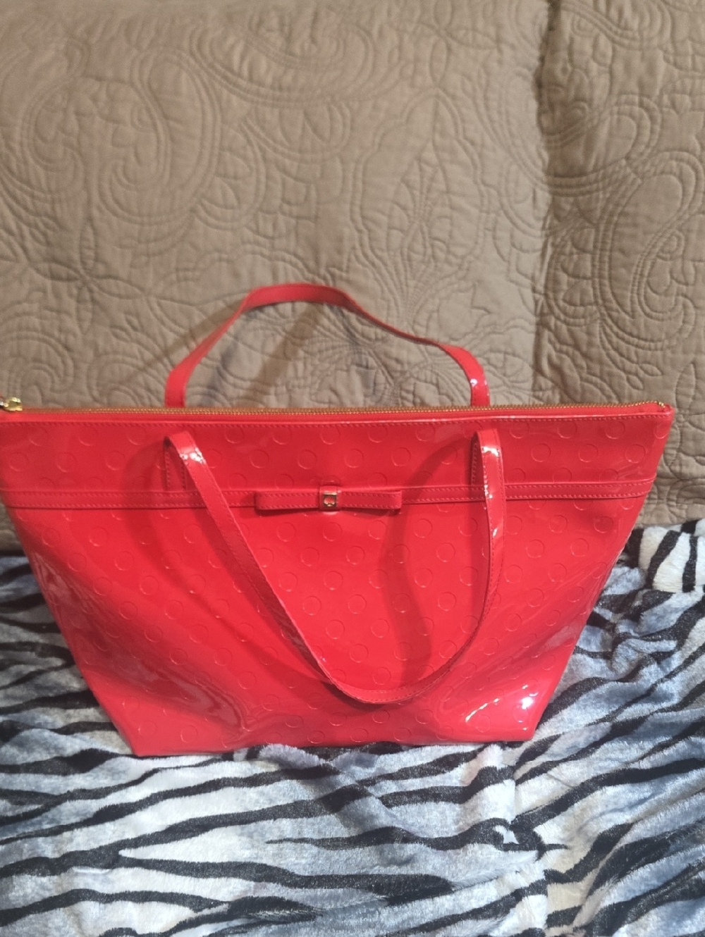 Red patent leather Kate Spade New York Camellia Street Sophie tote bag